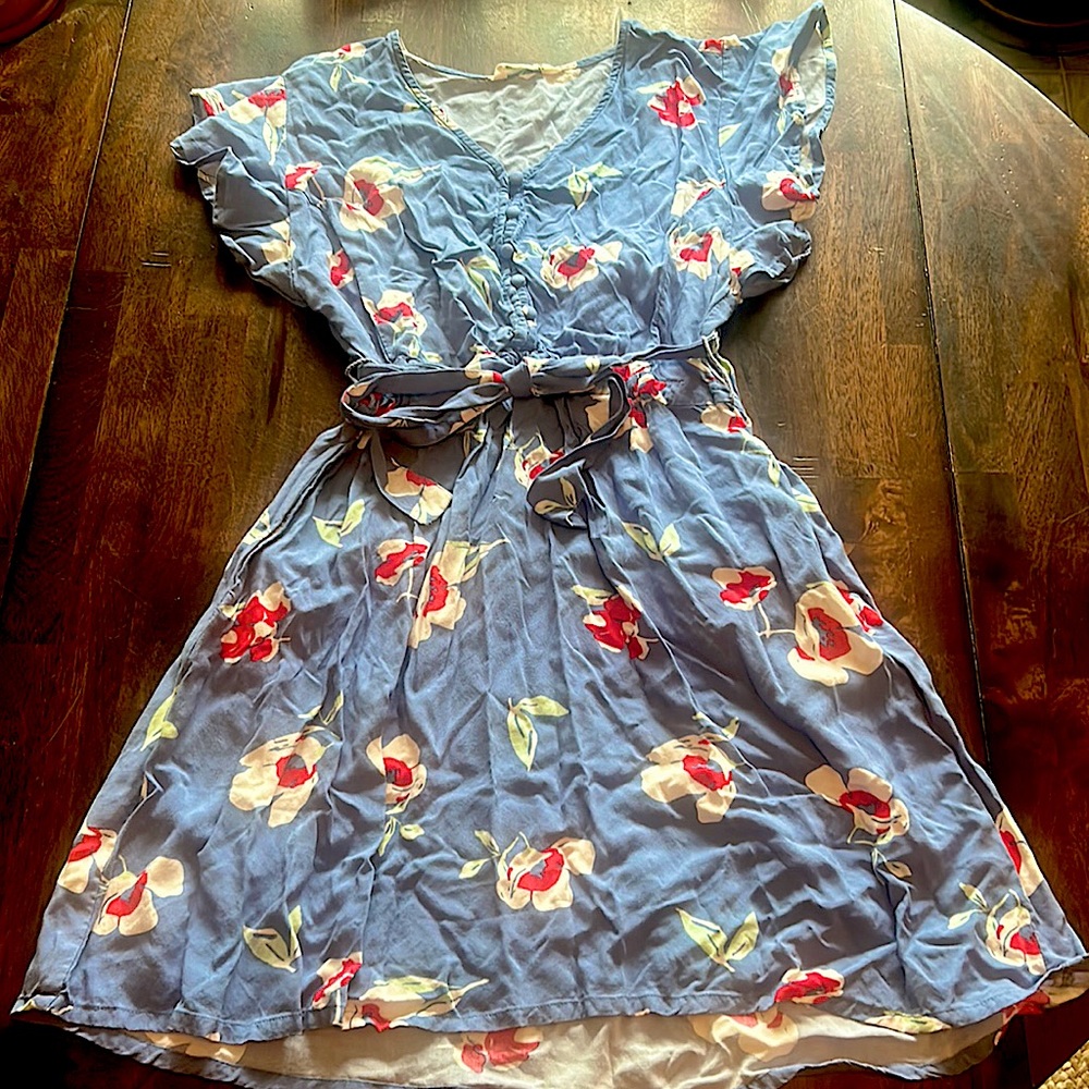 Size Small Mountain Khakis blue floral sundress with flutter sleeves